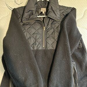 Black Quilted Yoke Sherpa Pullover with Zip